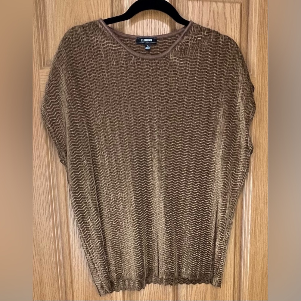 Elementz Coppery Brown Wavy Pattern Crinkle Pleated Top